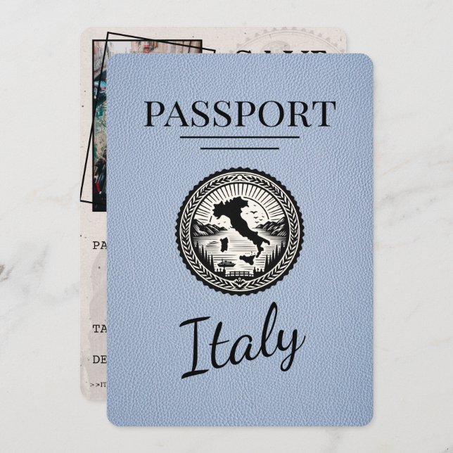 Dusty Blue Italy Passport Save The Date (Front/Back)