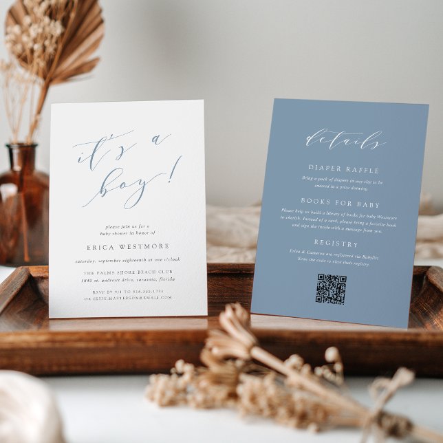 Dusty Blue "It's a Boy" All in One Baby Shower Invitation (Creator Uploaded)