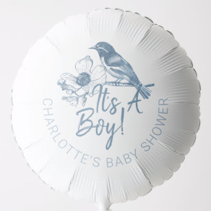 Dusty Blue It's a Boy Balloon with Bird Design
