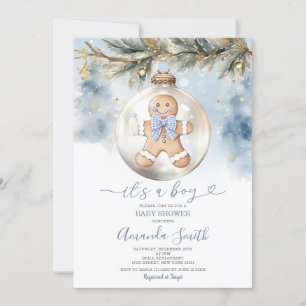 Dusty Blue Its A Boy Cookies Christmas Baby Shower Invitation