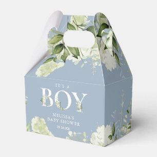Dusty Blue Its A Boy Greenery Baby Shower Favor Boxes
