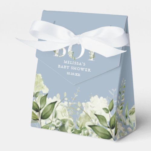 Dusty Blue Its A Boy Greenery Foliage Baby Shower Favor Boxes