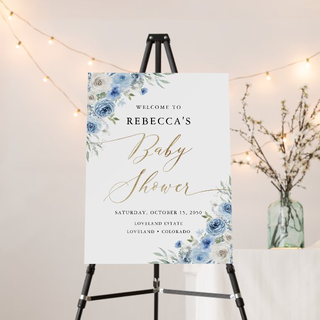 Dusty Blue Ivory Baby Shower Foam Board (In Situ (Stand))