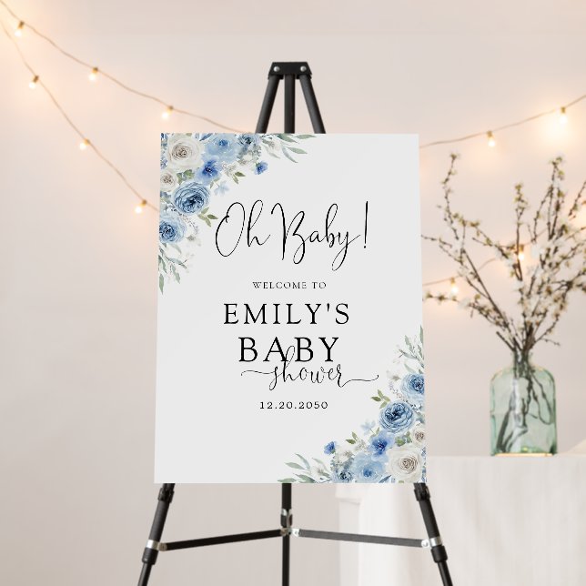 Dusty Blue Ivory Baby Shower Foam Board (In Situ (Stand))