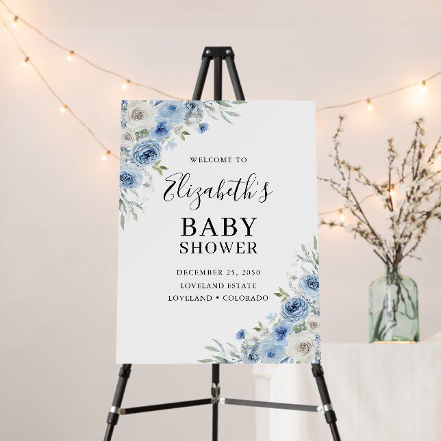 Dusty Blue Ivory Baby Shower Foam Board (In Situ (Stand))