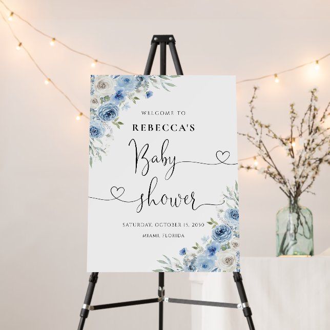 Dusty Blue Ivory Baby Shower Foam Board (In Situ (Stand))