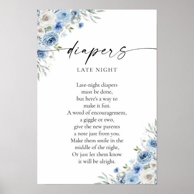 Dusty Blue Ivory Baby Shower Poster (Front)