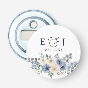 Dusty Blue Ivory Blush Floral Modern Wedding Bottle Opener