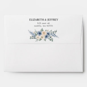 Dusty Blue Ivory Blush Floral Modern Wedding Envelope