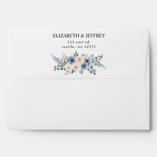 Dusty Blue Ivory Blush Floral Modern Wedding Envelope