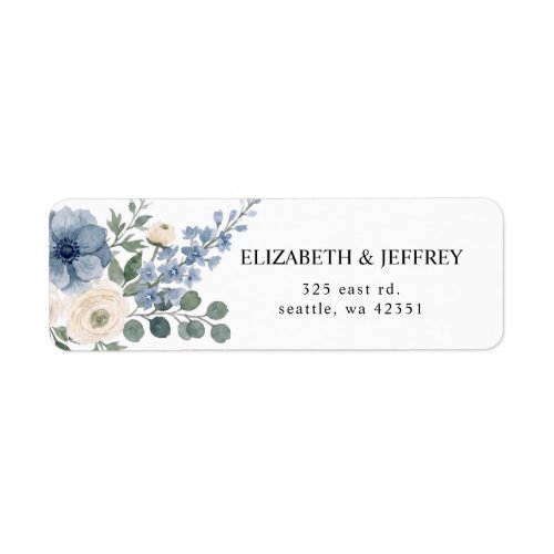Dusty Blue Ivory Blush Floral Modern Wedding Label