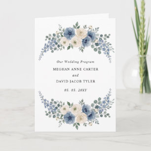 Dusty Blue Ivory Blush Floral Modern Wedding Program