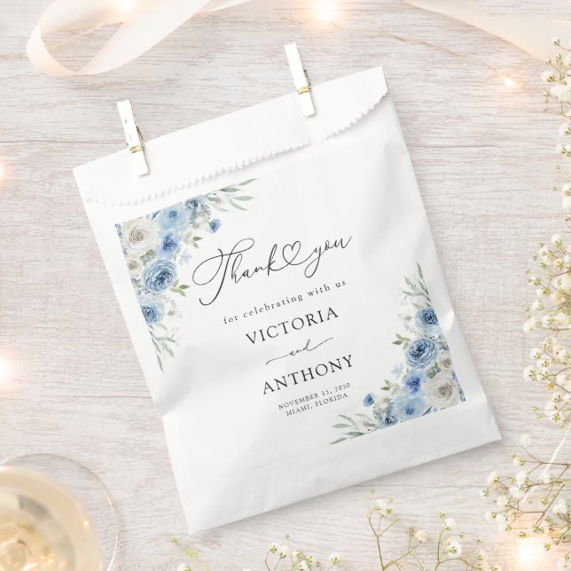 Dusty Blue Ivory Bridal Shower Favor Bag (Clipped)