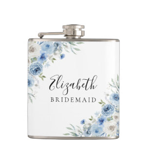 Dusty Blue Ivory Bridal Shower Flask