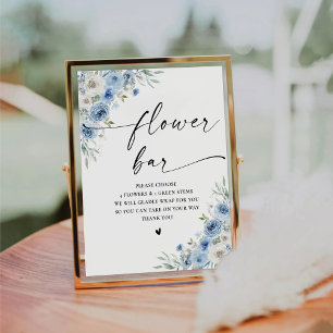 Dusty Blue Ivory Bridal Shower Flower Bar Sign