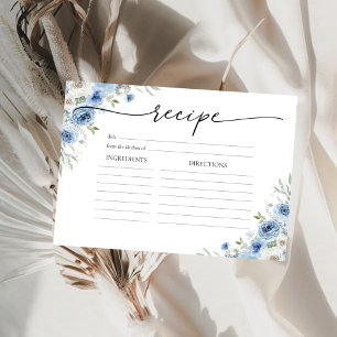 Dusty Blue Ivory Bridal Shower Large Recipe Card