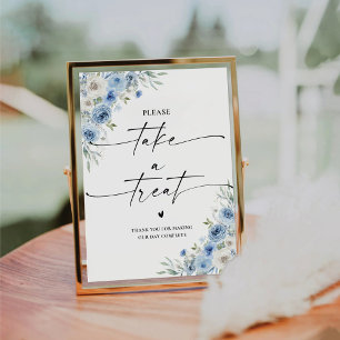 Dusty Blue Ivory Bridal Shower Take A Treat Sign
