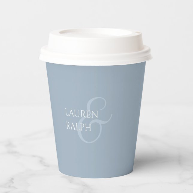 Dusty Blue & Ivory Couple Monogram  Paper Cups (Front)