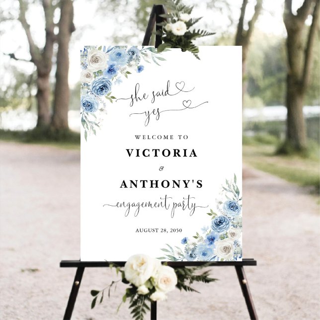 Dusty Blue Ivory Engagement Party Foam Board (Creator Uploaded)