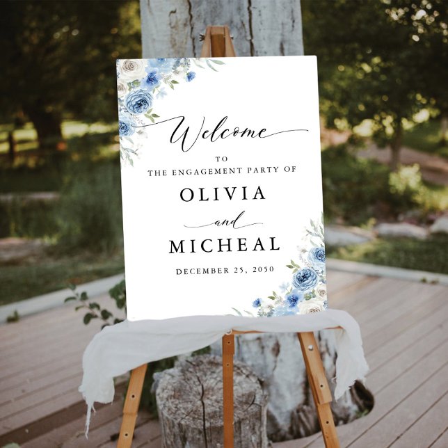 Dusty Blue Ivory Engagement Party Foam Board (Creator Uploaded)