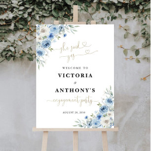 Dusty Blue Ivory Engagement Party Foam Board