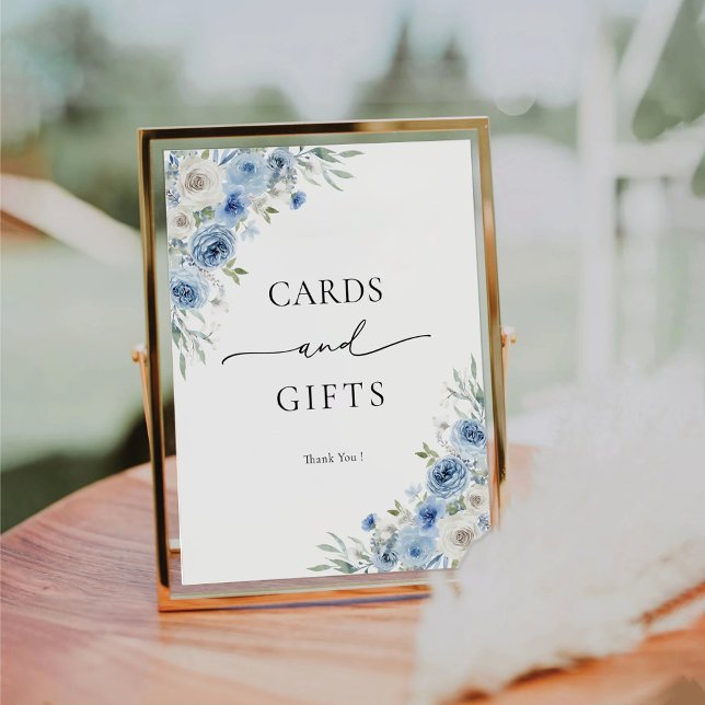 Dusty Blue Ivory Floral Cards and Gifts Sign (Creator Uploaded)