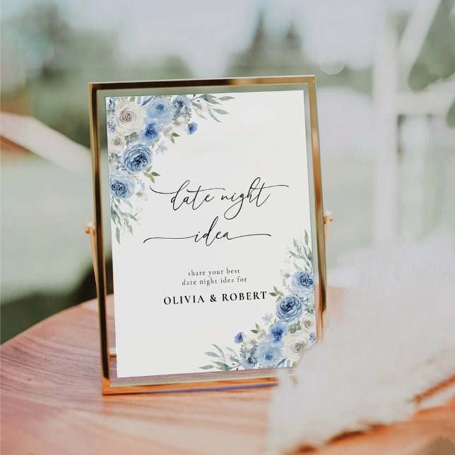 Dusty Blue Ivory Floral Date Night Idea Sign (Creator Uploaded)