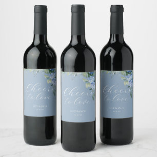 Dusty Blue & Ivory Floral Hydrangea Event Wedding  Wine Label