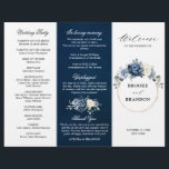 Dusty Blue Ivory Floral Tri-fold Wedding Program<br><div class="desc">Dusty blue floral wedding tri-fold program card featuring elegant bouquet of navy blue, royal blue , white , gold, champagne ivory, blush color rose , ranunculus flower buds and sage green eucalyptus leaves and elegant watercolor bouquet. Please contact me for any help in customization or if you need any other...</div>