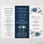 Dusty Blue Ivory Floral Tri-fold Wedding Program<br><div class="desc">Dusty blue floral wedding tri-fold program card featuring elegant bouquet of navy blue, royal blue , white , gold, champagne ivory, blush color rose , ranunculus flower buds and sage green eucalyptus leaves and elegant watercolor bouquet. Please contact me for any help in customization or if you need any other...</div>