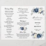 Dusty Blue Ivory Floral Tri-fold Wedding Program<br><div class="desc">Dusty blue floral wedding tri-fold program card featuring elegant bouquet of navy blue, royal blue , white , gold, champagne ivory, blush color rose , ranunculus flower buds and sage green eucalyptus leaves and elegant watercolor bouquet. Please contact me for any help in customization or if you need any other...</div>