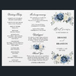 Dusty Blue Ivory Floral Tri-fold Wedding Program<br><div class="desc">Dusty blue floral wedding tri-fold program card featuring elegant bouquet of navy blue, royal blue , white , gold, champagne ivory, blush color rose , ranunculus flower buds and sage green eucalyptus leaves and elegant watercolor bouquet. Please contact me for any help in customization or if you need any other...</div>