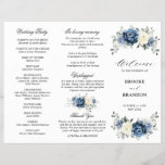Dusty Blue Ivory Floral Tri-fold Wedding Program<br><div class="desc">Dusty blue floral wedding tri-fold program card featuring elegant bouquet of navy blue, royal blue , white , gold, champagne ivory, blush color rose , ranunculus flower buds and sage green eucalyptus leaves and elegant watercolor bouquet. Please contact me for any help in customization or if you need any other...</div>