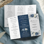 Dusty Blue Ivory Floral Tri-fold Wedding Program<br><div class="desc">Dusty blue floral wedding tri-fold program card featuring elegant bouquet of navy blue, royal blue , white , gold, champagne ivory, blush color rose , ranunculus flower buds and sage green eucalyptus leaves and elegant watercolor bouquet. Please contact me for any help in customization or if you need any other...</div>