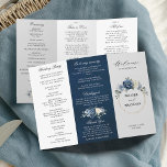 Dusty Blue Ivory Floral Tri-fold Wedding Program<br><div class="desc">Dusty blue floral wedding tri-fold program card featuring elegant bouquet of navy blue, royal blue , white , gold, champagne ivory, blush color rose , ranunculus flower buds and sage green eucalyptus leaves and elegant watercolor bouquet. Please contact me for any help in customization or if you need any other...</div>