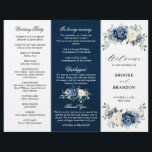 Dusty Blue Ivory Floral Tri-fold Wedding Program<br><div class="desc">Dusty blue floral wedding tri-fold program card featuring elegant bouquet of navy blue, royal blue , white , gold, champagne ivory, blush color rose , ranunculus flower buds and sage green eucalyptus leaves and elegant watercolor bouquet. Please contact me for any help in customization or if you need any other...</div>