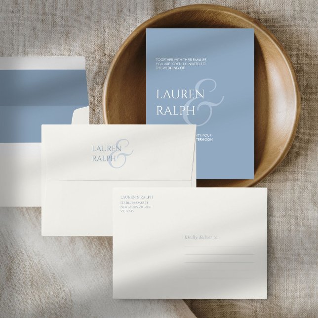 Dusty Blue & Ivory Minimalist  Wedding Invitation Envelope (Creator Uploaded)