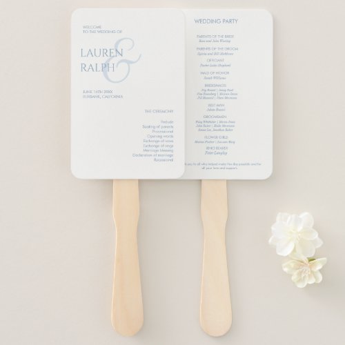 Dusty Blue  Ivory Monogram Wedding Program Hand Fan