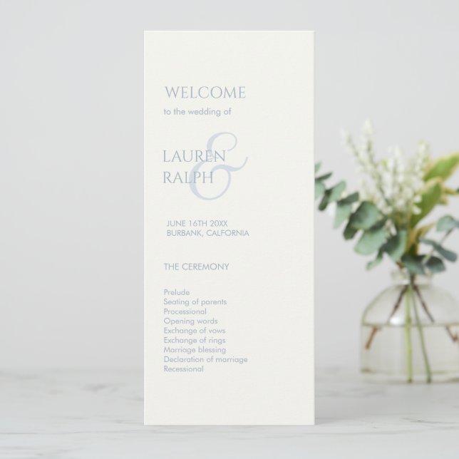 Dusty Blue Ivory Monogram Welcome Wedding Program (Standing Front)