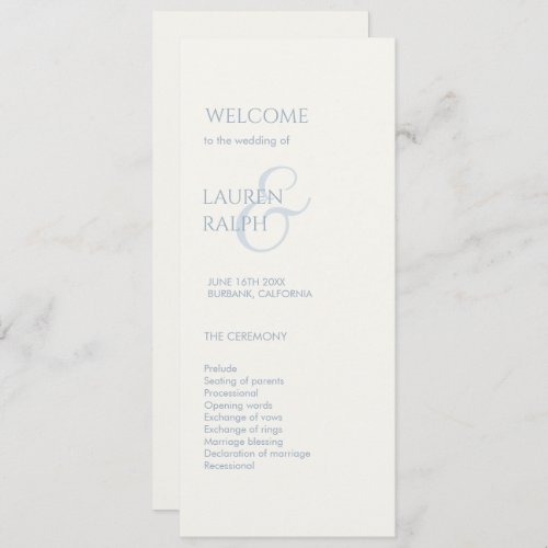 Dusty Blue Ivory Monogram Welcome Wedding Program
