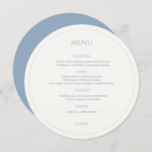 Dusty Blue & Ivory Monogrammed Round Wedding Menu