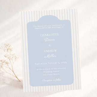 Dusty Blue Ivory Pinstriped elegant Wedding Invitation