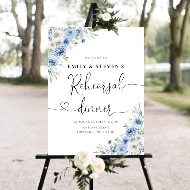 Dusty Blue Ivory Rehearsal Dinner Foam Board (Creator Uploaded)
