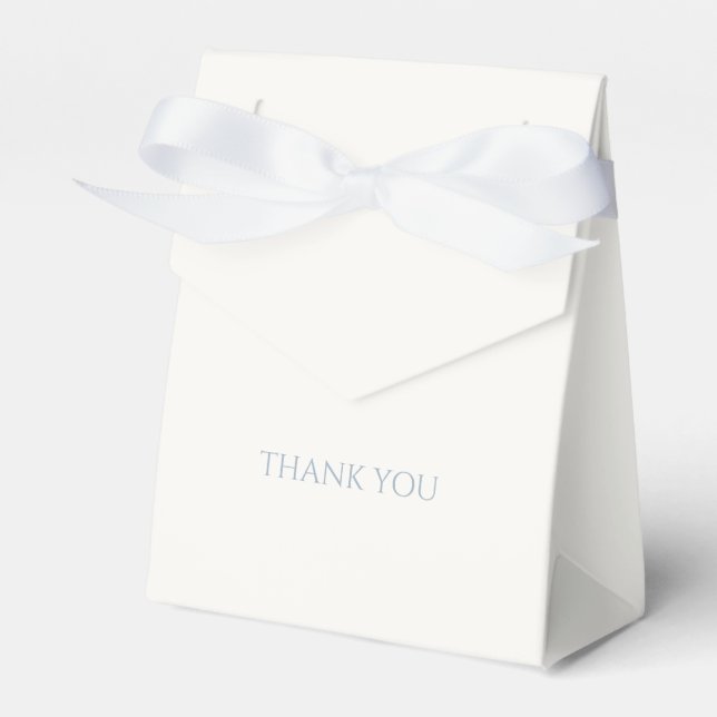 Dusty Blue & Ivory Script Wedding Thank You Favor Boxes (Front Side)