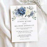 Dusty Blue Ivory Spring Floral Elegant Wedding Invitation<br><div class="desc">Elegant floral wedding invitation featuring watercolor roses and peonies in rich navy blue and soft white. Accented with greenery and delicate botanical details, this modern design is perfect for garden weddings, fall celebrations, or romantic evening ceremonies. The classy floral arrangement creates a timeless look that coordinates beautifully with matching stationery...</div>