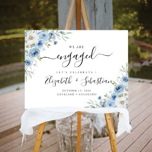 Dusty Blue Ivory We Are Engaged Foam Board