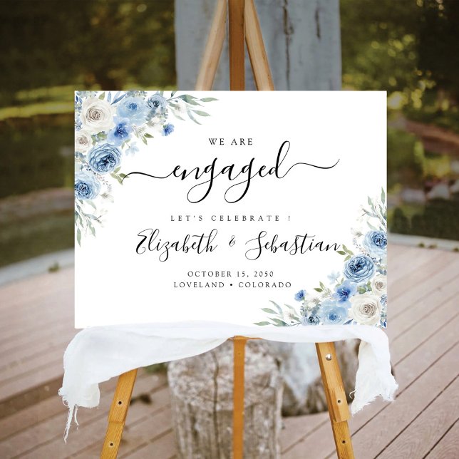 Dusty Blue Ivory We Are Engaged Foam Board (Creator Uploaded)