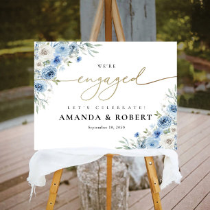 Dusty Blue Ivory We Are Engaged Foam Board