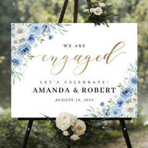 Dusty Blue Ivory We Are Engaged Foam Board