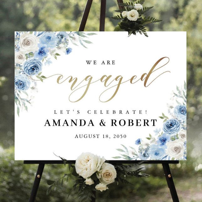 Dusty Blue Ivory We Are Engaged Foam Board (Creator Uploaded)